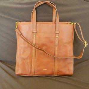 FOSSIL Kingston Tote Medium brown, double handles and shoulder strap